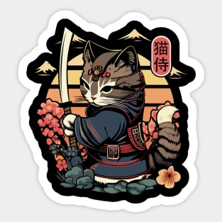 Samurai Cat Tattoo, Kawaii Ninja Cat Sticker